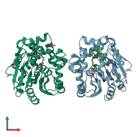 PDB entry 7zbb coloured by chain, front view.