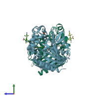 PDB entry 7zbb coloured by chain, side view.
