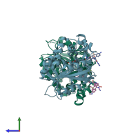 PDB entry 7zbd coloured by chain, side view.