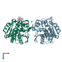 PDB entry 7zbd coloured by chain, top view.