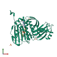 PDB entry 7zbg coloured by chain, front view.