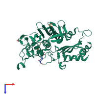 PDB entry 7zbg coloured by chain, top view.