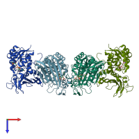 PDB entry 7zbo coloured by chain, top view.