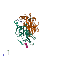 PDB entry 7zfr coloured by chain, side view.