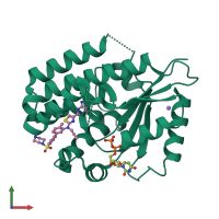 PDB entry 7zi9 coloured by chain, front view.