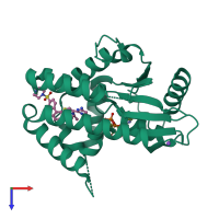 PDB entry 7zi9 coloured by chain, top view.