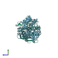 PDB entry 7zjt coloured by chain, side view.