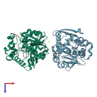 PDB entry 7zjt coloured by chain, top view.