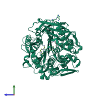 PDB entry 7zjz coloured by chain, side view.