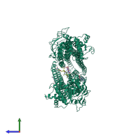 PDB entry 7zk7 coloured by chain, side view.