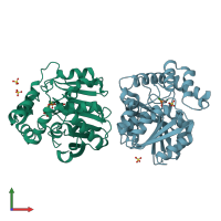 PDB entry 7zm2 coloured by chain, front view.