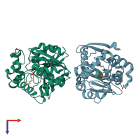 PDB entry 7zm4 coloured by chain, top view.