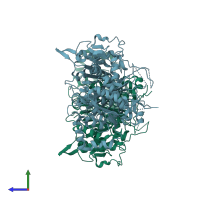 PDB entry 7zmc coloured by chain, side view.