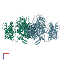 PDB entry 7zmc coloured by chain, top view.