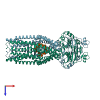 PDB entry 7zoa coloured by chain, top view.