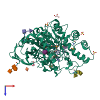 PDB entry 7zpb coloured by chain, top view.