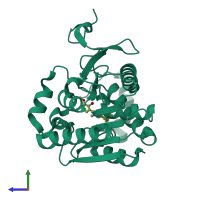 PDB entry 7zpg coloured by chain, side view.