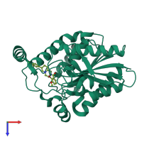 PDB entry 7zpg coloured by chain, top view.