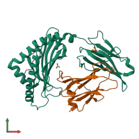 PDB entry 7zqj coloured by chain, front view.