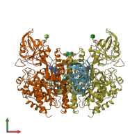 PDB entry 7zqs coloured by chain, front view.