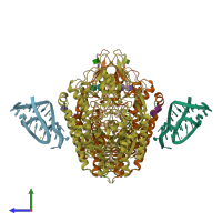 PDB entry 7zqs coloured by chain, side view.