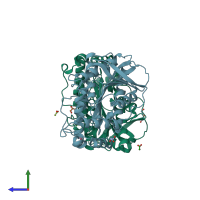 PDB entry 7zr3 coloured by chain, side view.