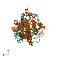 PDB entry 7zr4 coloured by chain, side view.