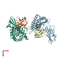 PDB entry 7zuc coloured by chain, top view.