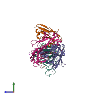 PDB entry 7zxu coloured by chain, side view.