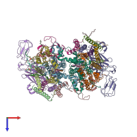 PDB entry 7zxy coloured by chain, top view.