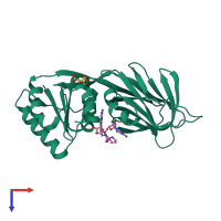 PDB entry 7zze coloured by chain, top view.