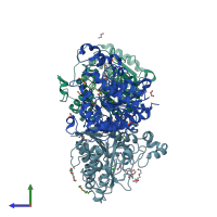 PDB entry 7zzp coloured by chain, side view.