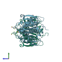 PDB entry 8a2c coloured by chain, side view.