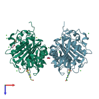 PDB entry 8a2c coloured by chain, top view.