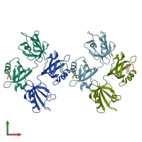 PDB entry 8aai coloured by chain, front view.