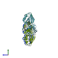 PDB entry 8aai coloured by chain, side view.