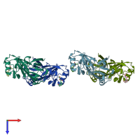 PDB entry 8aai coloured by chain, top view.