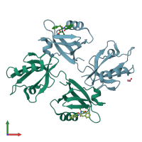 PDB entry 8aak coloured by chain, front view.