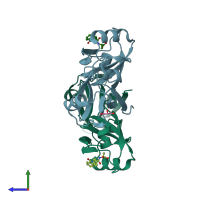 PDB entry 8aak coloured by chain, side view.