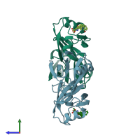 PDB entry 8aao coloured by chain, side view.
