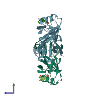 PDB entry 8aap coloured by chain, side view.