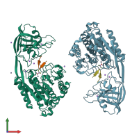 PDB entry 8ack coloured by chain, front view.