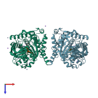 PDB entry 8ack coloured by chain, top view.