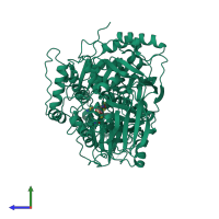 PDB entry 8acn coloured by chain, side view.