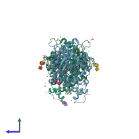 PDB entry 8aev coloured by chain, side view.