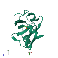 PDB entry 8ah5 coloured by chain, side view.