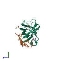 PDB entry 8alx coloured by chain, side view.