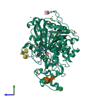 PDB entry 8am1 coloured by chain, side view.