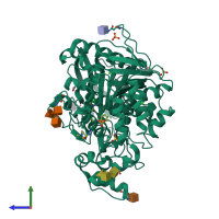 PDB entry 8am2 coloured by chain, side view.