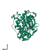 PDB entry 8ao8 coloured by chain, side view.